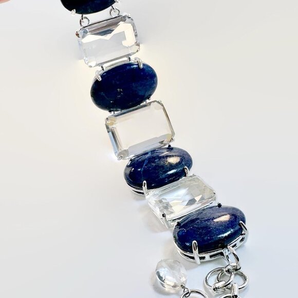 Lapis Bracelet, Sterling Bracelet, Quartz, Big Stones, Statement, Wide, Vintage - Picture 5 of 7